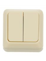 Выключатель открытой установки, двухклавишный, без заземления, 10 А, ABS пластик, слоновая кость, UNIVersal, Олимп, Б-О0023