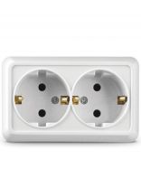 Розетка открытой установки, 2 гнезда, с заземлением, 16 А, керамика, белая, UNIVersal, Олимп, О0128
