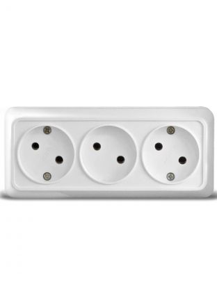 Розетка открытой установки, 3 гнезда, без заземления, 16 А, керамика, белая, UNIVersal, Олимп, 1160