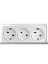 Розетка открытой установки, 3 гнезда, без заземления, 16 А, керамика, белая, UNIVersal, Олимп, 1160