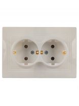 Розетка Евро скрытой установки, 2 гнезда, с заземлением, 16 А, керамика, слоновая кость, TDM Electric, Таймыр, SQ1814-0114
