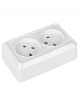 Розетка открытой установки, 2 гнезда, без заземления, 10 А, керамика, IP20, белая, 2 полюса, General Lighting Systems, Альфа, 477008