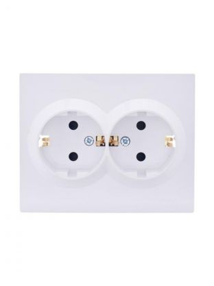 Розетка 2 гнезда, с заземлением, 16 А, 220 В, с защитными шторками, пластик, IP20, белая, с защитой от детей ПБТ, Lezard, Vesna, 742-0200-178B