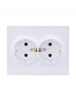 Розетка 2 гнезда, с заземлением, 16 А, 220 В, с защитными шторками, пластик, IP20, белая, с защитой от детей ПБТ, Lezard, Vesna, 742-0200-178B