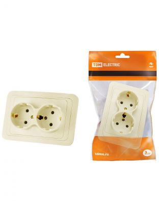 Розетка скрытой установки, 2 гнезда, с заземлением, 16 А, слоновая кость, TDM Electric, Валдай, SQ1804-0110