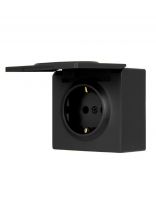 Розетка открытой установки, 1 гнездо, с заземлением, 16 А, 220 В, пластик, IP20, черная, с крышкой, Lezard, Leto, 752-4200-123B