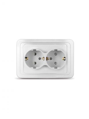 Розетка скрытой установки, 2 гнезда, с заземлением, 16 А, с защитными шторками, керамика, белая, UNIVersal, Валери, В0102x