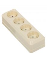 Розетка открытой установки, 4 гнезда, с заземлением, 16 А, ABS пластик, IP20, слоновая кость, UNIVersal, Олимп, 11690