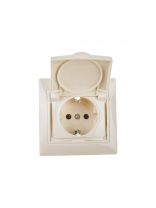 Розетка скрытой установки, 1 гнездо, с заземлением, 16 А, ABS пластик, слоновая кость, с крышкой, UNIVersal, Севиль, Б-С0029