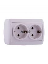 Розетка открытой установки, 2 гнезда, с заземлением, керамика, белая, закрытый корпус, Lezard, Nata, 710-0200-127