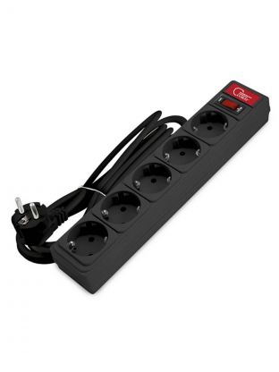 Сетевой фильтр 5 гнезд, 1.8 м, ПВС, 3х0.75 мм2, с заземлением, 10 А, черный, Союз, 134202300