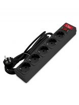 Сетевой фильтр 5 гнезд, 1.8 м, ПВС, 3х0.75 мм2, с заземлением, 10 А, черный, Союз, 134202300