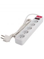 Сетевой фильтр 5 гнезд, 1.8 м, ПВС, 3х0.75 мм2, с заземлением, 10 А, белый, Союз, 13401