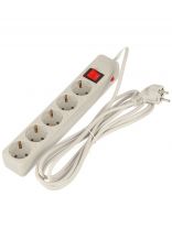 Сетевой фильтр 5 гнезд, 1.9 м, 3х0.75 мм2, с заземлением, 10 А, 2.2 кВт, серый, Jett, 171-002