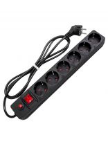 Сетевой фильтр 6 гнезд, 10 м, ПВС, 3х0.75 мм2, с заземлением, 10 А, черный, UNIVersal, 967U-4010