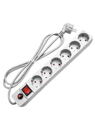 Сетевой фильтр 6 гнезд, 1.8 м, ПВС, 3х0.75 мм2, с заземлением, 10 А, белый, UNIVersal, 967U-3001