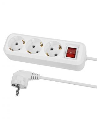 Удлинитель 3 гнезда, 3 м, с заземлением, 16 А, выключатель, 3680 Вт, белый, TDM Electric, Народный У