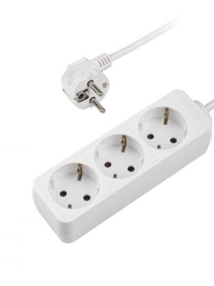 Удлинитель бытовой 3 гнезда, 1.5 м, ПВС, 3х1 мм2, с заземлением, 13 А, белый, ФАZА, FTG-03-150, 5052956