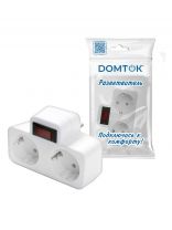 Разветвитель 2 гнезда, с заземлением, плоский, 16 А, 250 В, 3500 Вт, с выключателем, Domtok, 2664