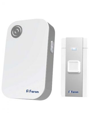 Звонок дверной беспроводной, на батарейках, 36 мелодий, кнопка IP 20, 3х1.5В, ААА, белый, серый, Feron, Е372, 23685