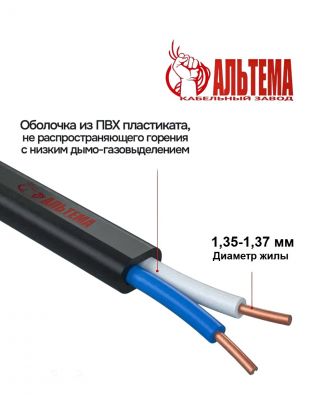 Кабель ВВГ-Пнг(А)-LS, 2х1.5 мм2, 5 м, медь, силовой, негорючий, ГОСТ, черный, Альтема, А000198