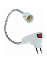 Переходник E14, гибкий, с выключателем, вилка-патрон, 300мм, белый, Ecola, Base, APF4SWEAY