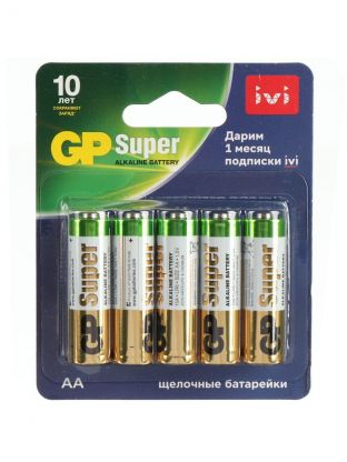 Батарейка GP, АА (LR6, 15A), Alkaline Super, щелочная, блистер, 10 шт, 17415