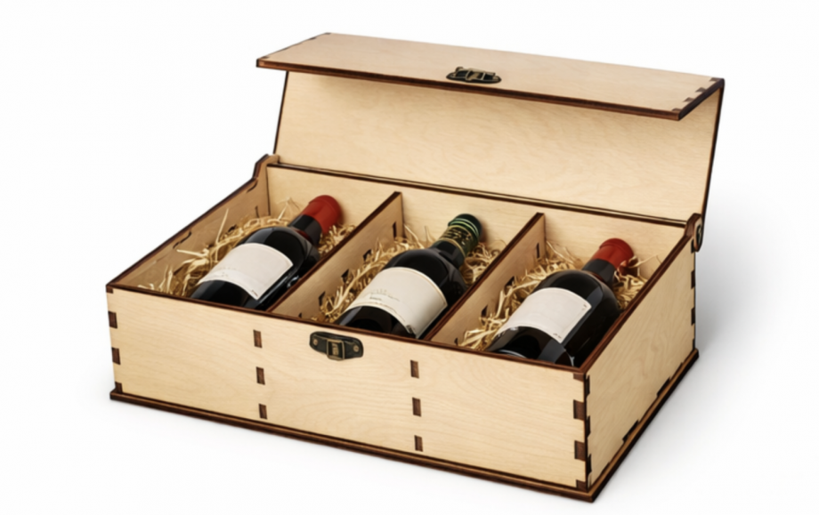 Коробка для вина на 3 бутылки с перегородками