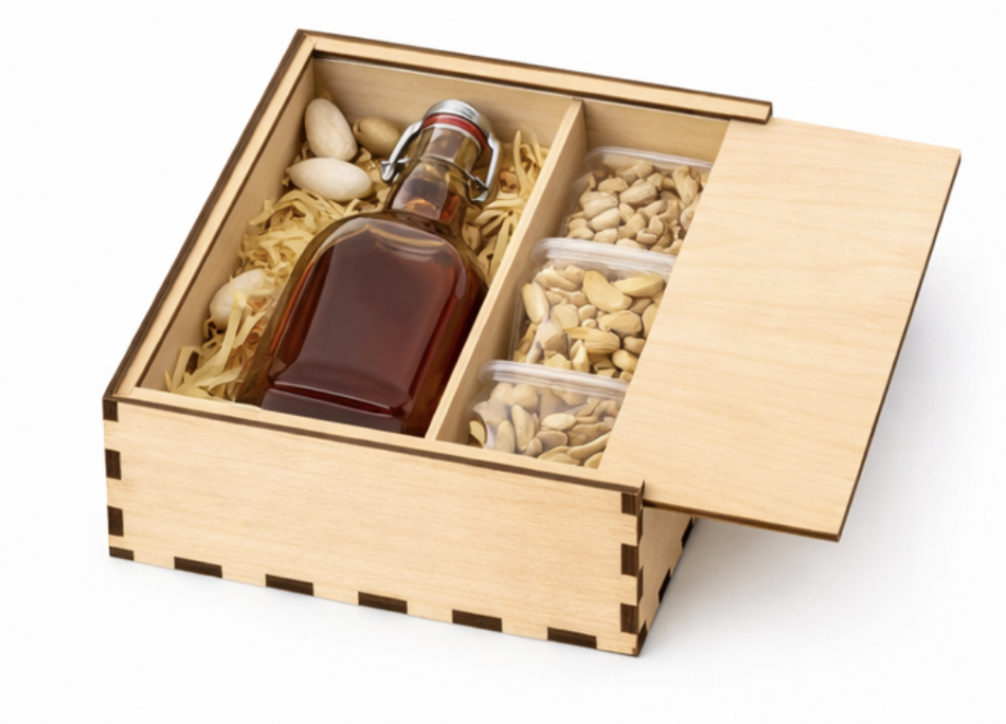 Коробка для подарочного набора: бутылка + закуски