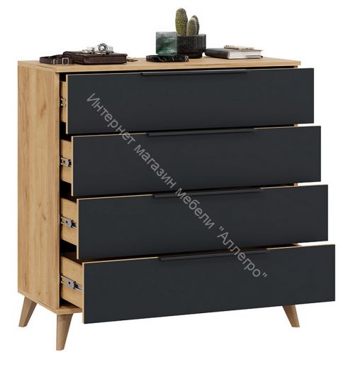 Комод «Джоли» с опорами Бук матовый, Дуб Крафт золотой/Графит матовый
