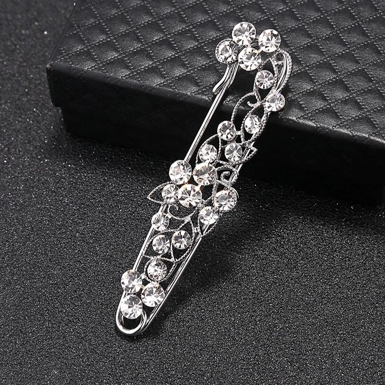 Брошь булавка Хрустальная фантазия 80 мм цвет серебро/ прозрачный  XZ820