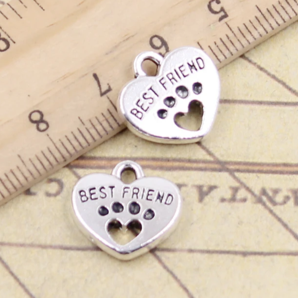 Подвеска (кулон/ шарм) "Сердце Лучший друг (best frend)" из металла без покрытия Разные цвета (ШМ20-СердцеBF)