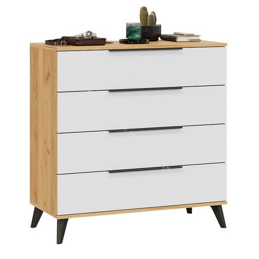 Комод «Джоли» с опорами Черный матовый, Дуб Крафт золотой/Белый матовый