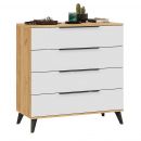 Комод «Джоли» с опорами Черный матовый, Дуб Крафт золотой/Белый матовый