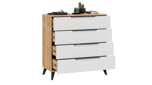 Комод «Джоли» с опорами Черный матовый, Дуб Крафт золотой/Белый матовый