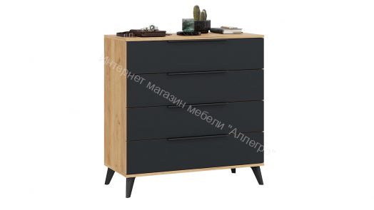 Комод «Джоли» с опорами Черный матовый, Дуб Крафт золотой/Графит матовый