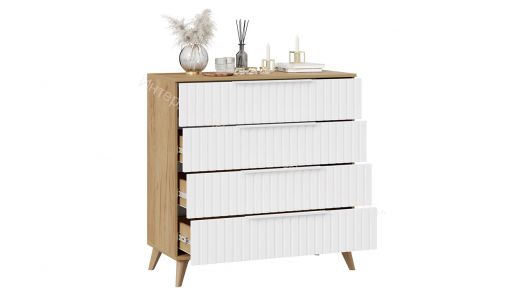Комод «Хилтон» с опорами Бук матовый, Дуб Крафт золотой, Белый матовый