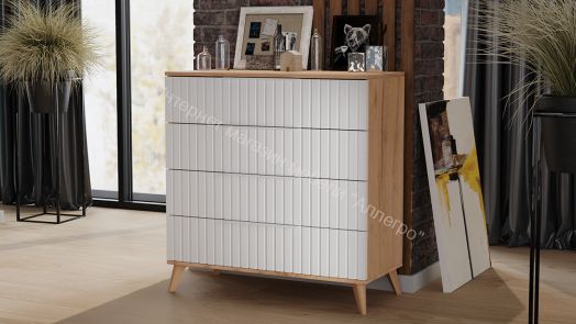 Комод «Хилтон» с опорами Бук матовый, Дуб Крафт золотой, Белый матовый