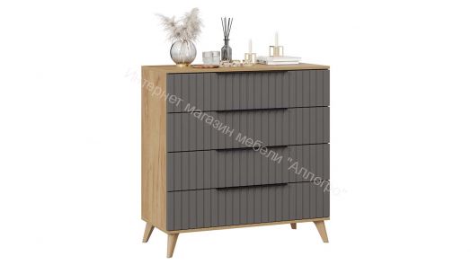 Комод «Хилтон» с опорами Бук матовый, Дуб Крафт золотой, Графит матовый