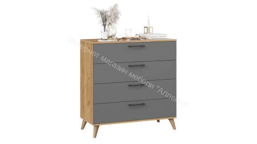 Комод «Нео» с опорами Черный матовый, Дуб Крафт золотой, Серый графит