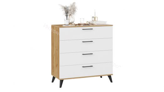 Комод «Нео» с опорами Черный матовый, Дуб Крафт золотой, Белый