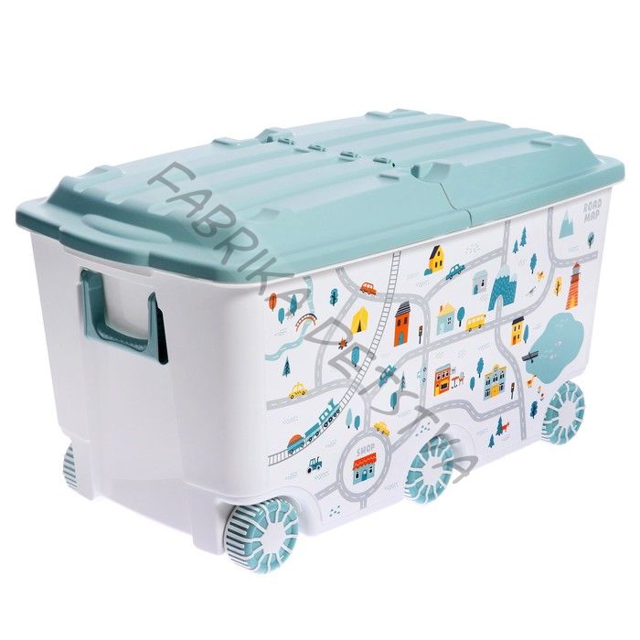 Ящик для игрушек на колесах «Путешествие», с декором, 685x395x385 мм, цвет светло-голубой