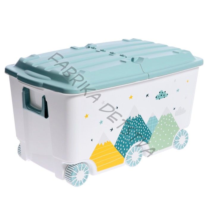 Ящик для хранения игрушек на колесах «Горы», с декором, 68.5x39.5x38.5 см, светло - голубой