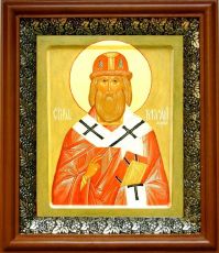 Икона Варлаам Махрищский в киоте с басмой Виноградная Лоза (UV-печать)(30151)