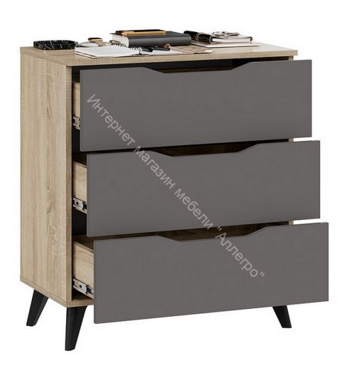 Комод тип 3 с опорами Черный матовый, Дуб Сонома, Графит серый
