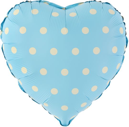 Сердце голубое сатин в горошек шар фольгированный с гелием