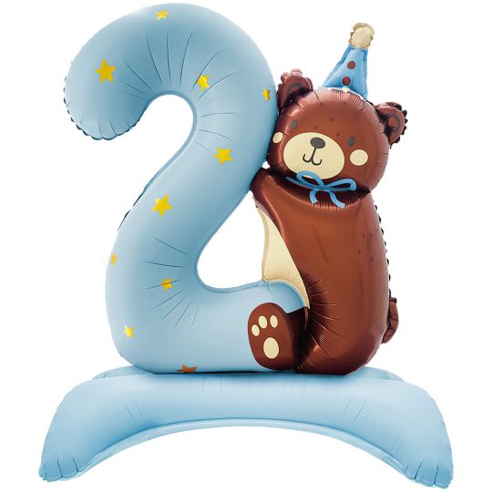 Цифра с мишкой шар фольгированный с воздухом