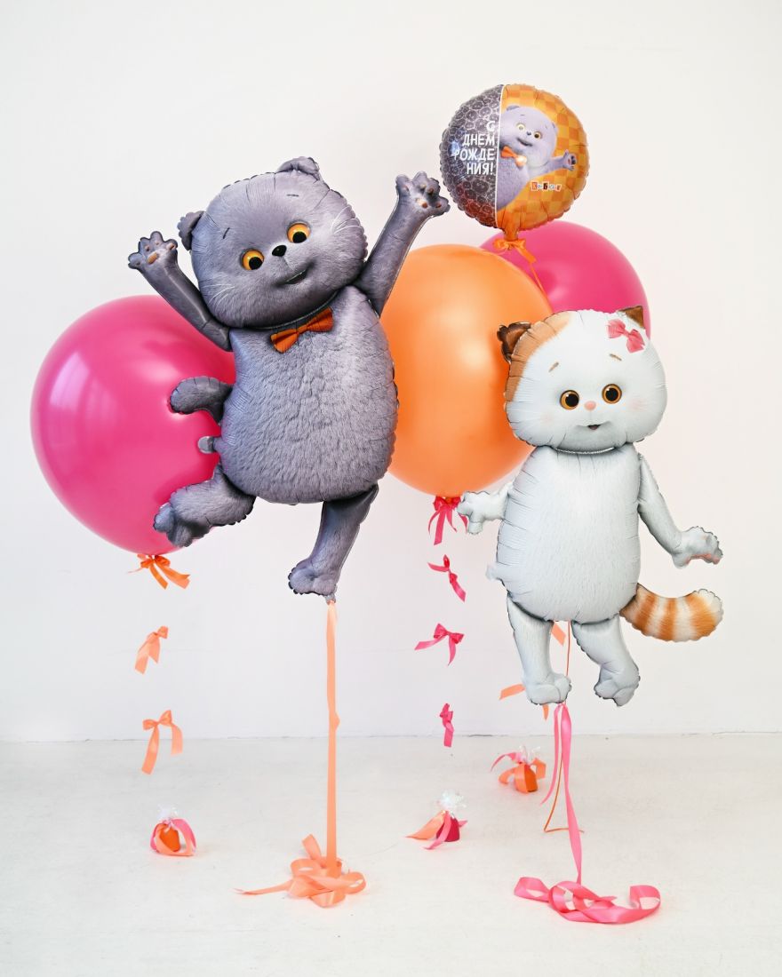Оформление Басик и Ли-Ли с большими шарами и бантиками из шаров с гелием