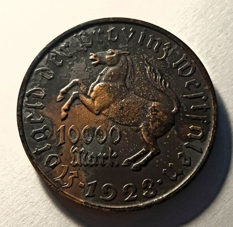 10000 марок 1923 Вестфалия 45 мм AUNC Германия