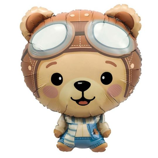 Медвежонок Пилот шар фигурный фольгированный с гелием